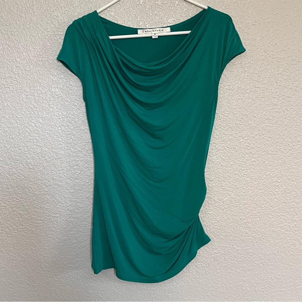 Max Studio Teal Drape Neck Blouse size small